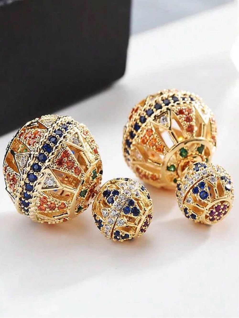 ✨ Gold Tone Zirconia Double Globed Earrings